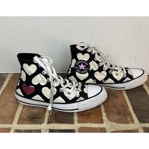 Converse Twisted Hearts CTAS Women Sz 7 Black White Pink Glitter Heart High-Tops